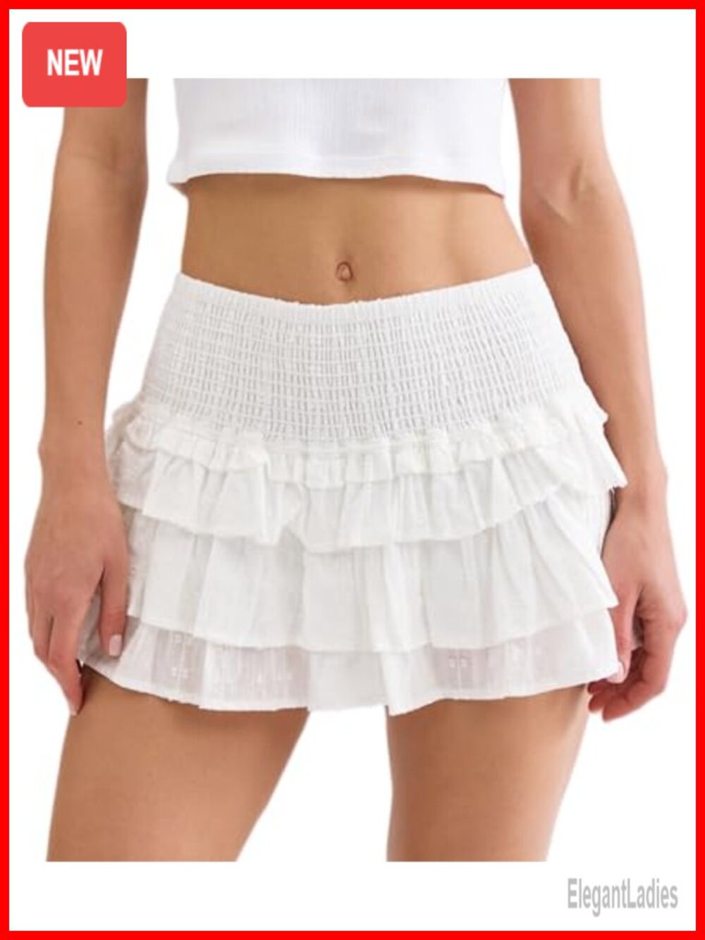 Women's Ruffle Mini Skirt with Built-in Shorts Cotton Smocked Waist Skort